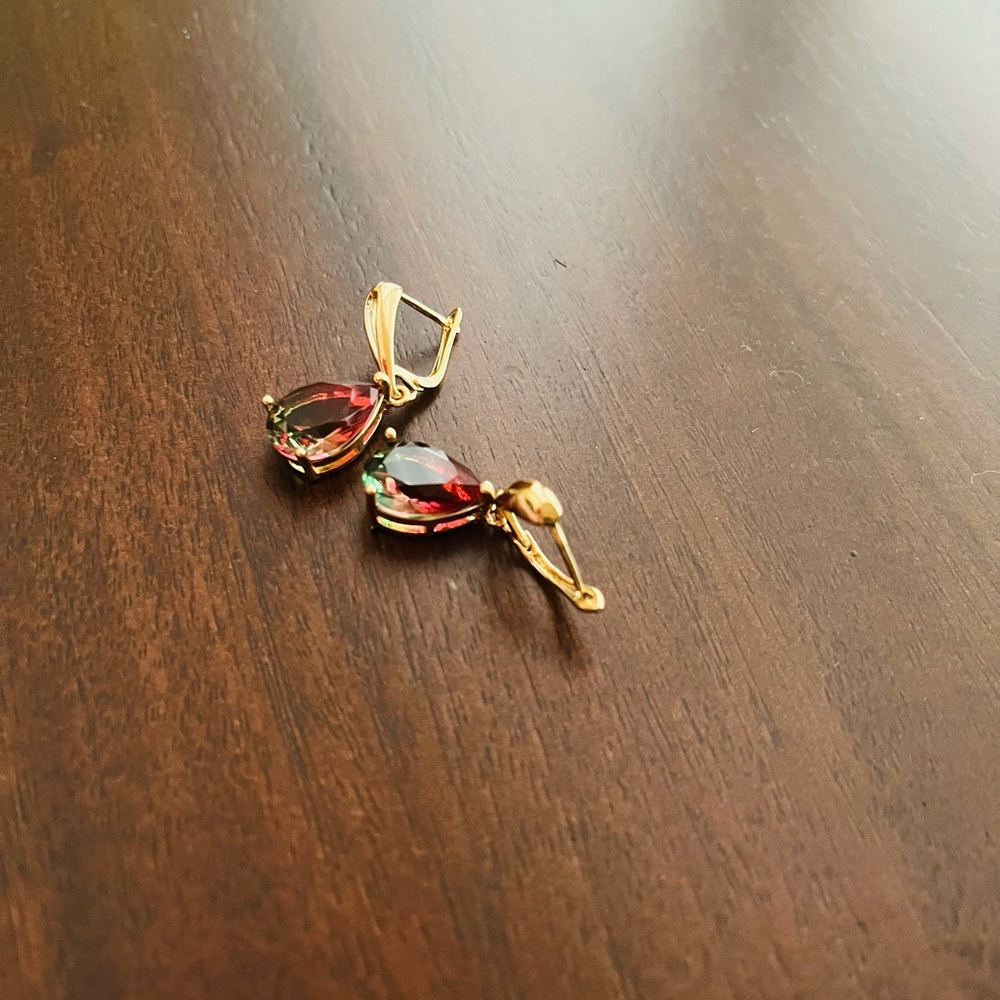 Rose Gold Watermelon Ruby Dangle Earrings - image 3